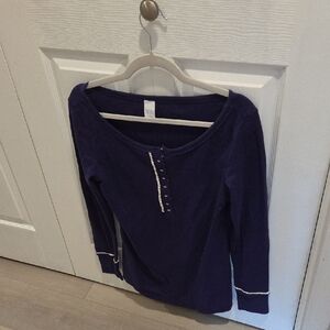 Women's Long Sleeve Henley Tee - Navy